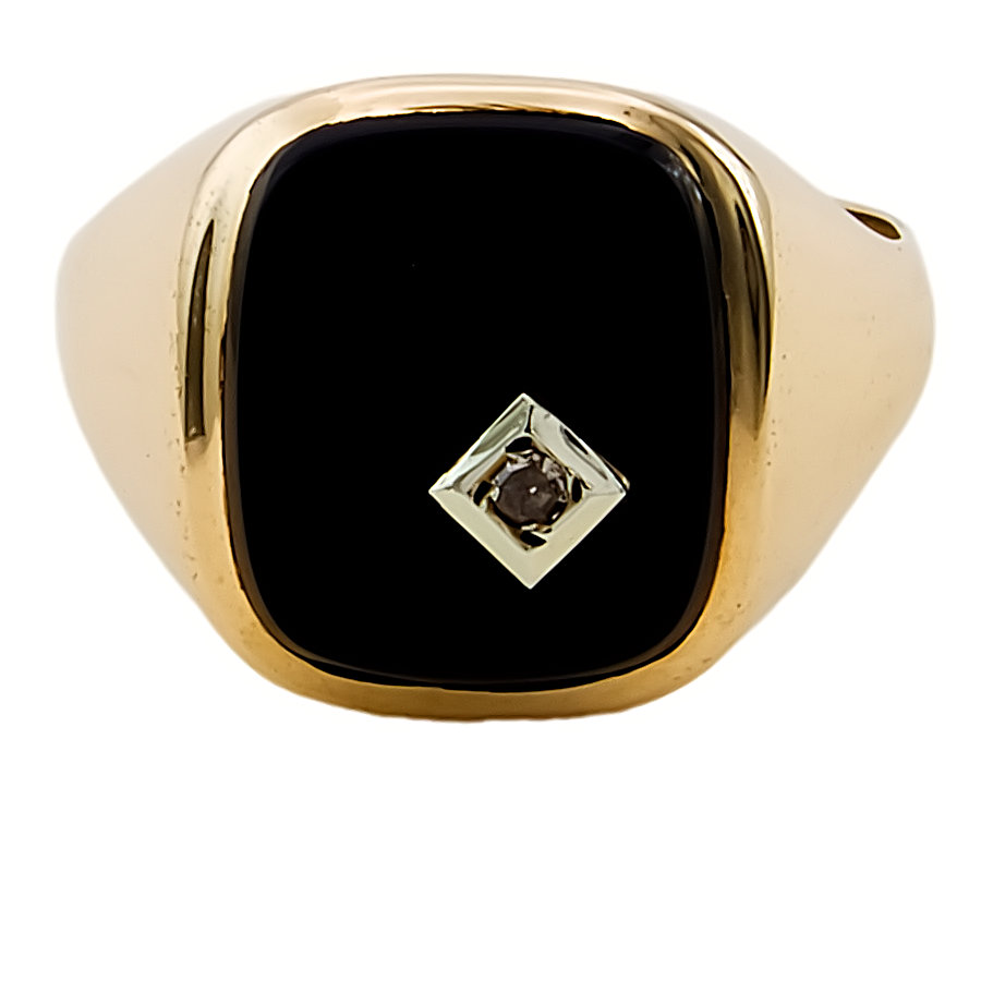 9ct Gold Onyx/ Diamond Signet Ring size S